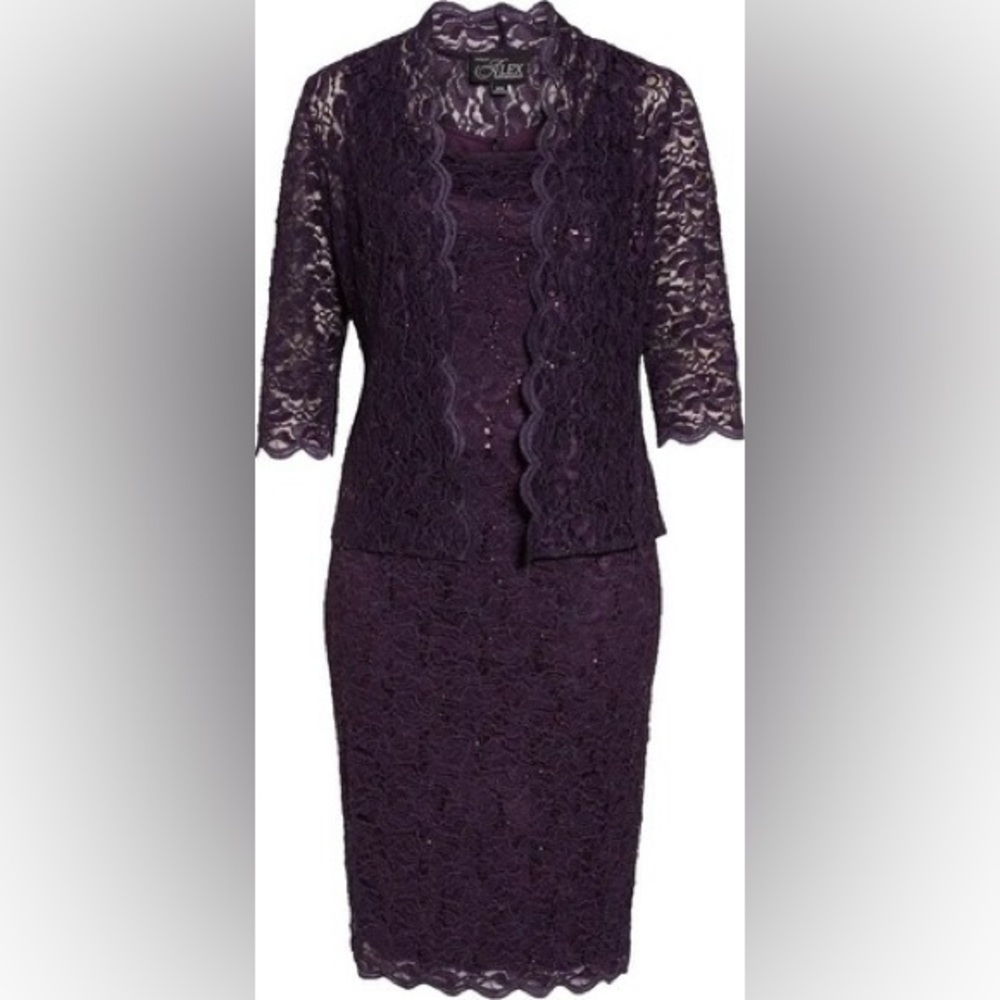 Alex Evenings Deep Purple Lace Dress, size 12